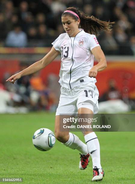 S striker Alex Morgan runs with the ball during the FIFA Women's Football World Cup final match of Japan vs USA on July 17, 2011 in Frankfurt/M.,...