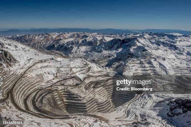 The Andina and Los Bronces copper mines sit in the Andes Mountains in an aerial photograph taken near Santiago, Chile, on Friday, July 5, 2019. Chile...