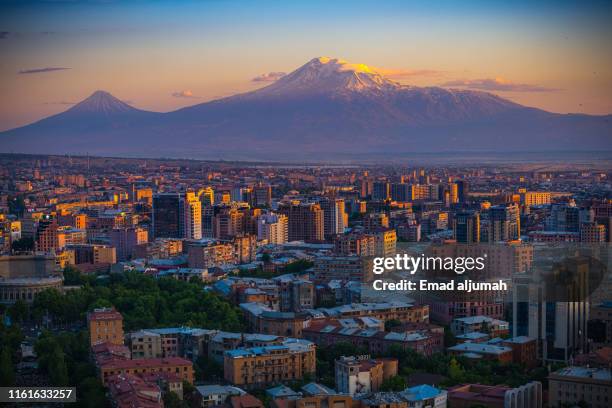 panoramic view of yerevan and mt ararat, armenia - the capital of the armenian city stock pictures, royalty-free photos & images