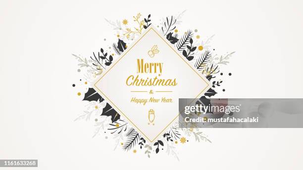 illustrazioni stock, clip art, cartoni animati e icone di tendenza di cartello di natale quadrato d'oro con testo - happy new year design