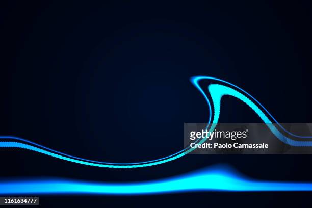 blue abstract curved lines on black background - glowing lines stock pictures, royalty-free photos & images