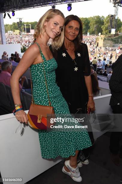 Poppy Delevingne and Debonnaire von Bismarck attend the Teen Cancer America Suite at Bob Dylan and Neil Young in Hyde Park on July 12, 2019 in...