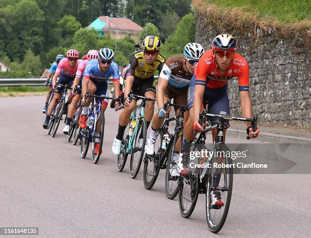 Dylan Teuns of Belgium and Team Bahrain-Merida / Benoit Cosnefroy of France and Team AG2R La Mondiale / Wout Van Aert of Belgium and Team Jumbo-Visma...