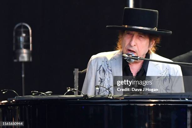 Bob Dylan performs on a double bill with Neil Young at Hyde Park on July 12, 2019 in London, England.