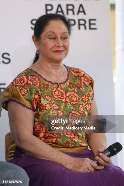 Angélica Aragón smiles during the first day of filming of 'Infelices Para Siempre' at Videocine on July 12, 2019 in Mexico City, Mexico.