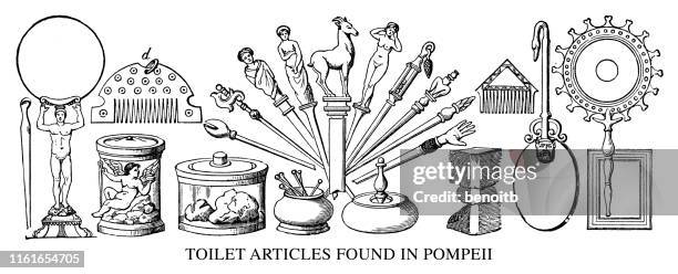 toilettenartikel in pompeji gefunden - puderdose stock-grafiken, -clipart, -cartoons und -symbole