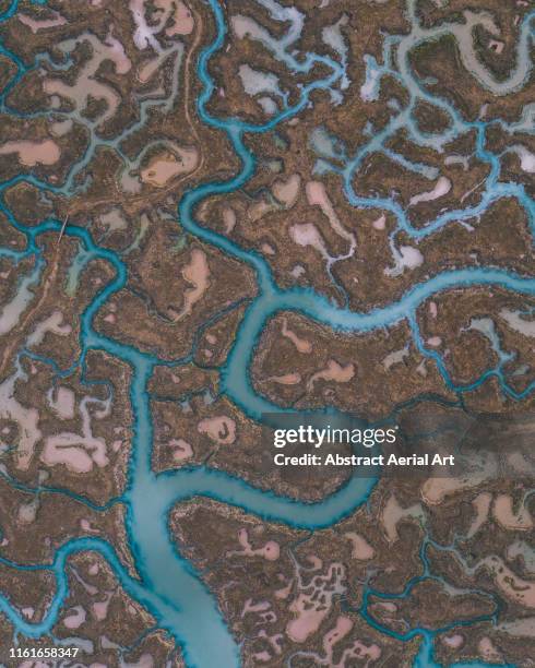 abstract view of textures in the marshlands, essex, england, united kingdom - watershed 2017 stock pictures, royalty-free photos & images