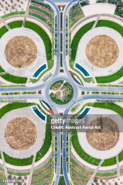 Roundabout design from aerial perspective, Dubai, United Arab Emirates