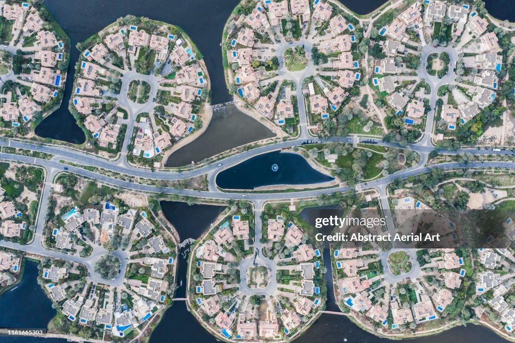 Aerial view of housing development, Dubai, United Arab Emirates