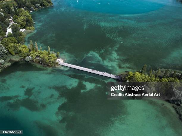 aerial view of bridge crossing lake konstanz, bavaria, germany - green bridge over trees stock pictures, royalty-free photos & images