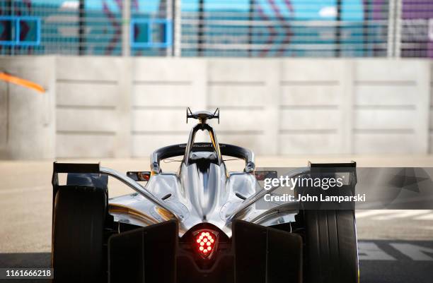 Formule E car is on track during the 2019 New York City ePrix on July 12, 2019 in New York City.