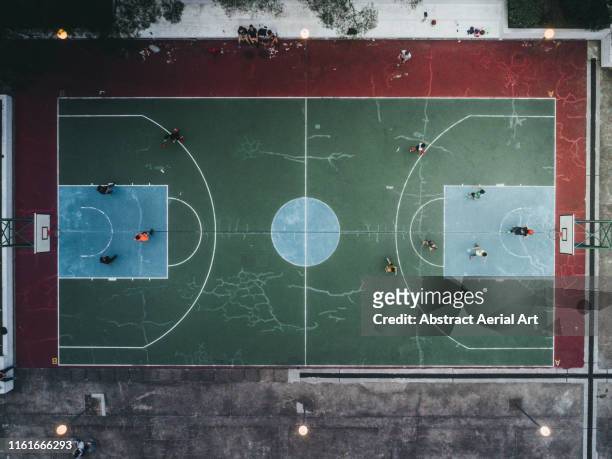 Basketball court and players taken by drone, Hong Kong