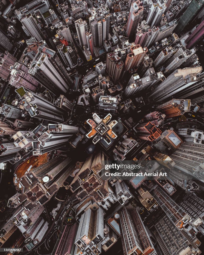 Aerial perspective of skyscrapers in Mid Levels district, Hong Kong Island