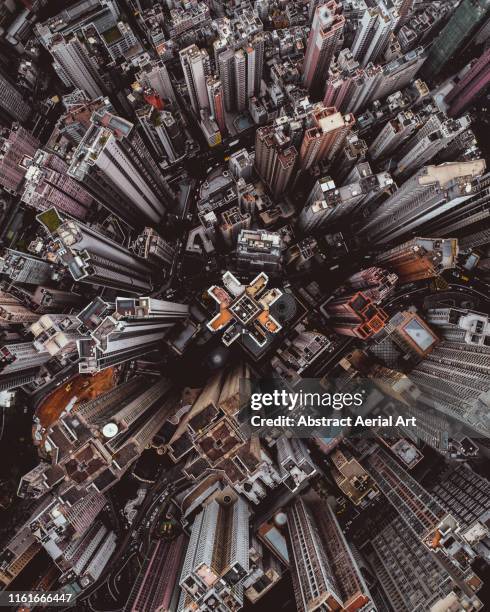 aerial perspective of skyscrapers in mid levels district, hong kong island - urban sprawl ストックフォトと画像