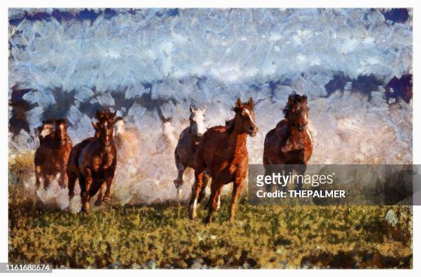 wild horses - mixed digital technique - horse pictures stock pictures, royalty-free photos & images