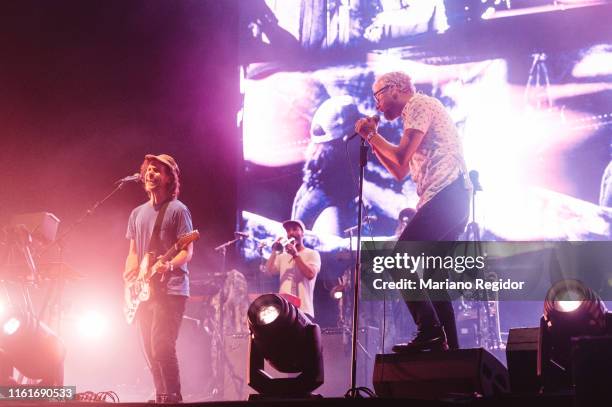 Aaron Dessner and Matt Berninger of The National perform on stage during day 2 of Madcool Festival on July 12, 2019 in Madrid, Spain.