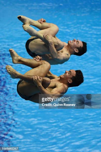 Yahel Castillo Huerta and Juan Manuel Celaya Hernandez of Mexico compete in the Men's 3m Synchro Springboard preliminary round on day two of the...