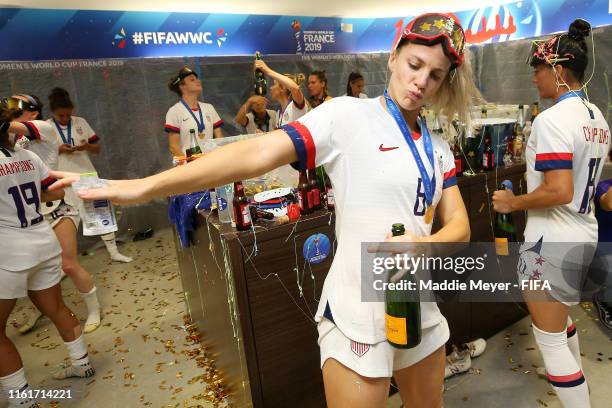 Julie Ertz of the USA celebrates in the locker room after the 2019 FIFA Women's World Cup France Final match between The United State of America and...