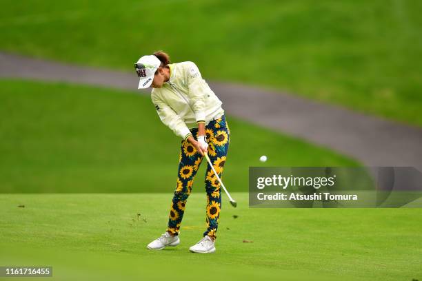 Megumi Kido of Japan hits her third shot on the 3rd hole during the second round of the Nippon Ham Ladies Classic at Katsura Golf Club on July 12,...