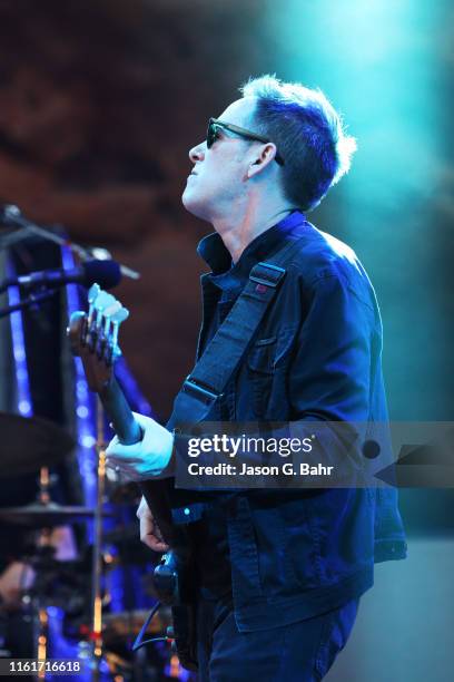 Bass player Robert Mercurio of Galactic performs at Red Rocks Amphitheatre on July 12, 2019 in Morrison, Colorado.