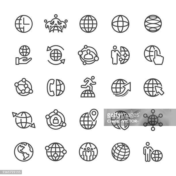 globe and communication icon - smart line series - the greenwich meridian stock illustrations