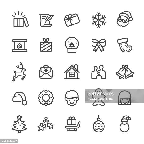 ilustraciones, imágenes clip art, dibujos animados e iconos de stock de conjunto de iconos navideños - smart line series - lista de la compra