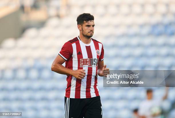 John Egan of Sheffield United in action during a pre-season friendly match between Real Betis Balompie and Sheffield United FC at Estadio Algarve on...
