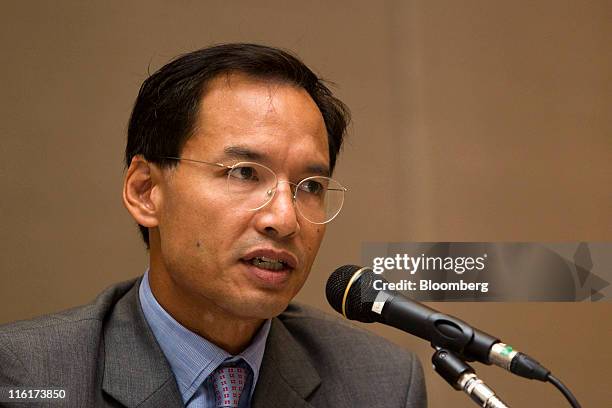 Korn Chatikavanij, Thailand's finance minister, speaks during a panel discussion in Bangkok, Thailand, on Wednesday, June 15, 2011. Thailand's...