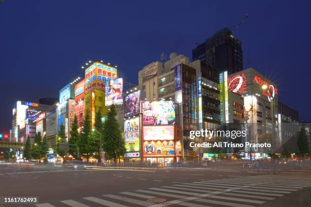 bright neon lights in akihabara electric town, tokyo - akihabara fotografías e imágenes de stock