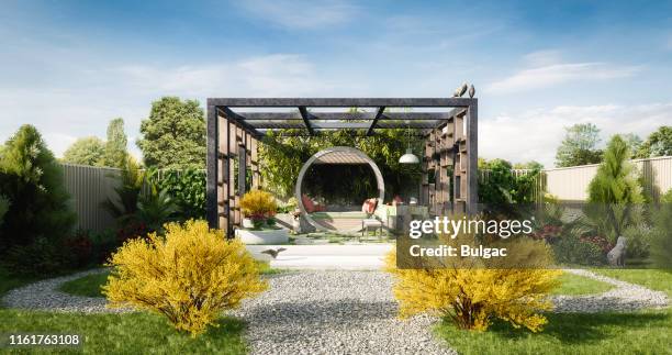 relaxing exterior garden - garden in the cloud stock pictures, royalty-free photos & images