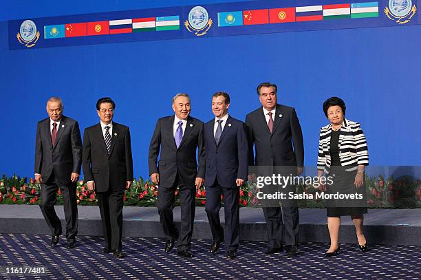 Uzbek President Islam Karimov, Chinese President Hu Jintao, Kazakh President Nursultan Nazarbayev, Russian President Dmitry Medvedev, Tajik President...