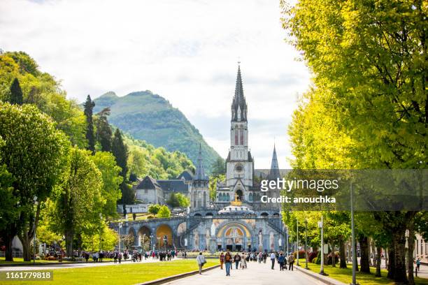 worshippers at the sanctuary of our lady of lourdes, france - our lady of lourdes stock pictures, royalty-free photos & images
