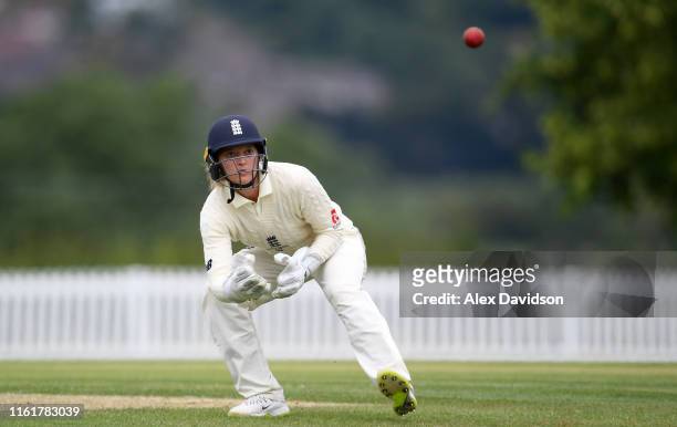 Sarah Taylor of England catches the ball during Day Two of the International Friendly match between England Women and Australia A Women at Millfield...