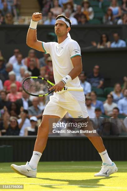 Robert Farah of Colombia, playing partner of Juan Sebastian Cabal of Colombia celebrates in their Men's Doubles final against Nicolas Mahut of France...