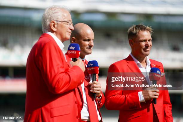 David Gower, Andrew Strauss and Shane Warne wearing red for the Ruth Strauss Foundation during day two of the Ashes Test match at Lord's, London.