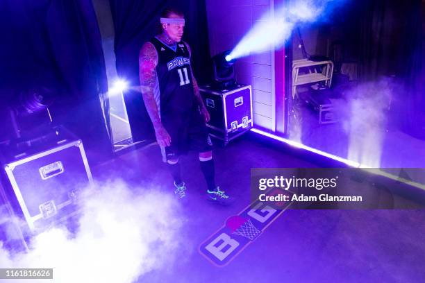 Chris 'Birdman' Andersen of the Power is introduced during week four of the BIG3 three on three basketball league at Dunkin' Donuts Center on July...