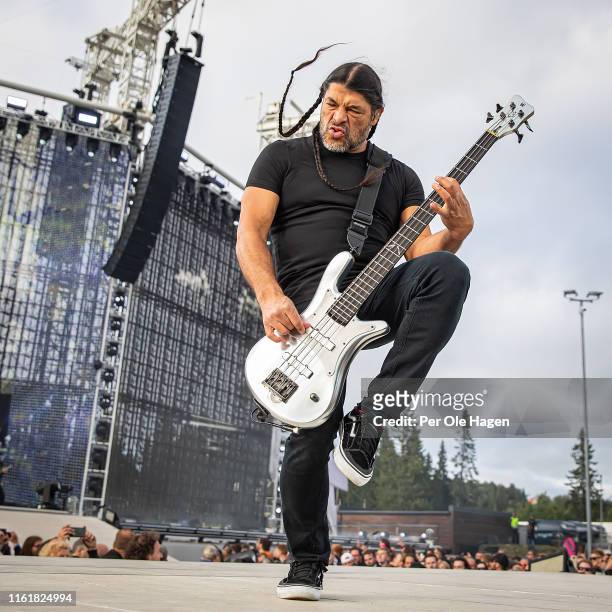 Robert Trujillo of Metallica performs at Granåsen on July 13, 2019 in Trondheim, Norway.