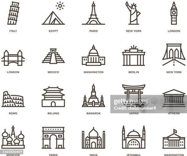 international landmarks and monuments, monoline concept - russia usa stock illustrations