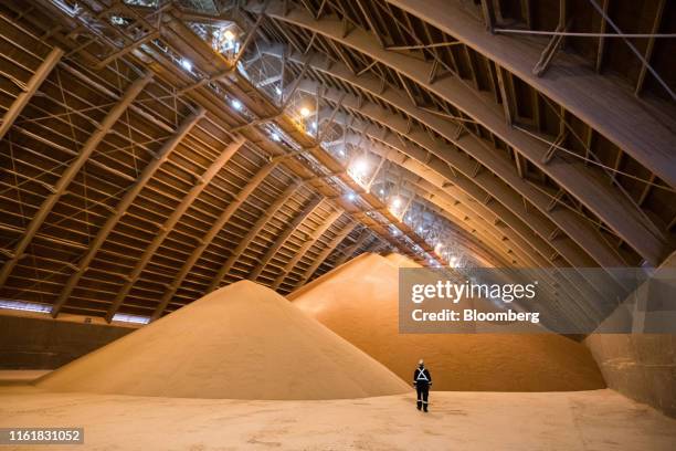 Piles of refined potash sits in a storage barn at the Nutrien Ltd. Cory potash facility in Saskatoon, Saskatchewan, Canada, on Monday, Aug. 12, 2019....