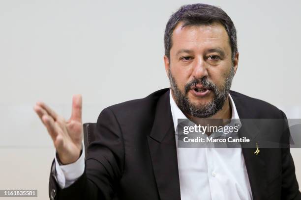 The Interior Minister, Matteo Salvini, during the press conference for the National Committee for Order and Public Safety in Italy.