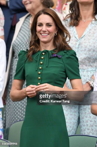 Catherine, Duchess of Cambridge in the Royal Box on Centre Court during day twelve of the Wimbledon Tennis Championships at All England Lawn Tennis...