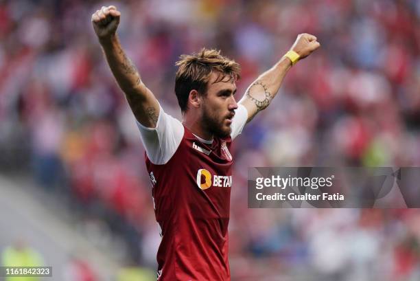 Andre Horta of SC Braga celebrates after scoring a goal during the UEFA Europa League Third Qualifying Round match between SC Braga and Brondby IF at...
