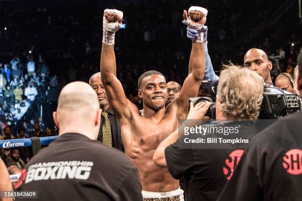 January 20: MANDATORY CREDIT Bill Tompkins/Getty Images Errol Spence Jr defeats Lamont Peterson by RTD in the 10th round in their Championship...