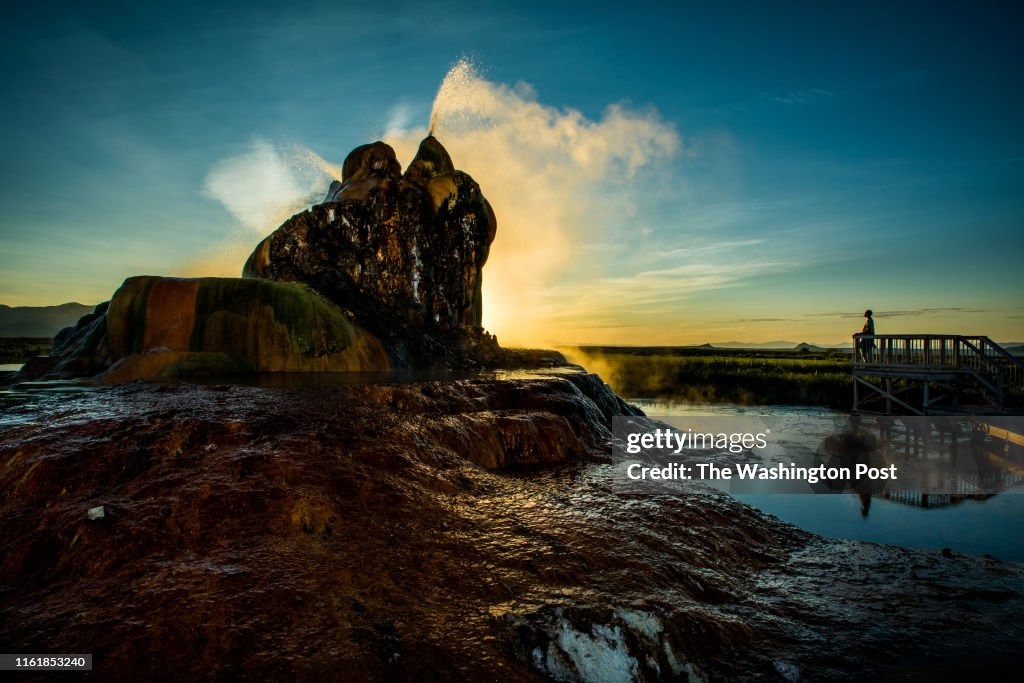 Gerlach, NV - July 19, 2019: The Fly Geyser at the Fly Ranch in