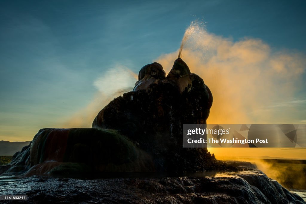 Gerlach, NV - July 19, 2019: The Fly Geyser at the Fly Ranch in