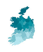 Vector isolated illustration of simplified administrative map of Republic of Ireland. Borders of the regions. Colorful blue khaki silhouettes