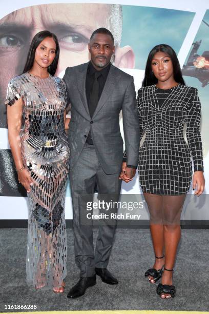 Sabrina Dhowre Elba, Idris Elba, and Isan Elba attend the premiere of Universal Pictures' "Fast & Furious Presents: Hobbs & Shaw" at Dolby Theatre on...