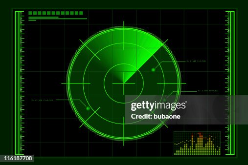 Green radar logo over rectangular grid, with audio bar graph Green radar logo over rectangular grid, with audio bar graph