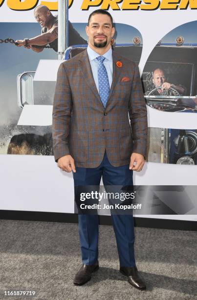 Roman Reigns attends the Premiere Of Universal Pictures' "Fast & Furious Presents: Hobbs & Shaw" at Dolby Theatre on July 13, 2019 in Hollywood,...