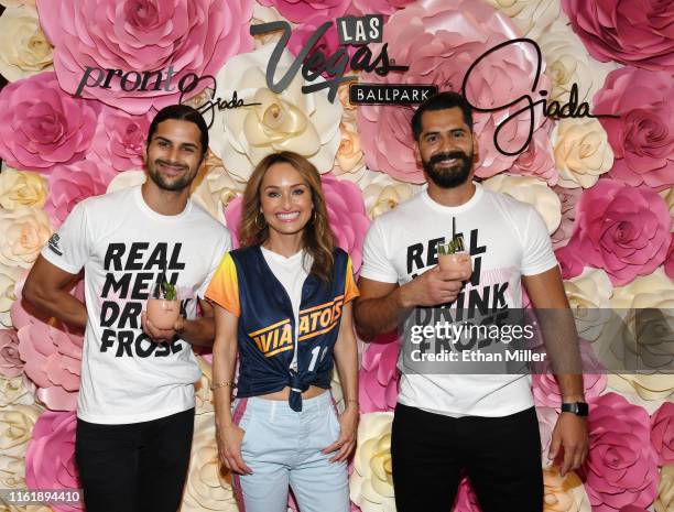 Chef Giada De Laurentiis poses with models holding her signature frose cocktail during her celebrity chef appearance at Las Vegas Ballpark on July...